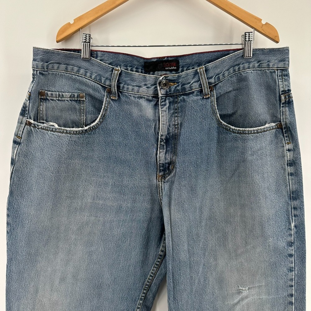 Vintage Anchor Blue Jeans Mens 40x30 Blue Denim Loose-Fit Baggy Straight Y2K